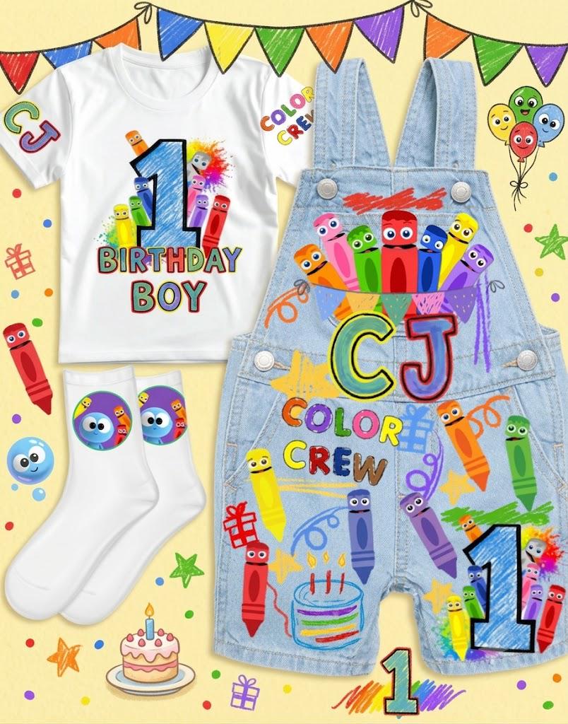 Color Crew Crayons Customized Birthday Overall Outfit
