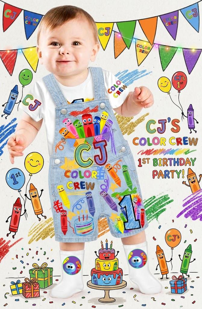 Color Crew Crayons Customized Birthday Overall Outfit - Image 2