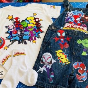 Spidey & Friends Superhero Customized Birthday Overall Outfit