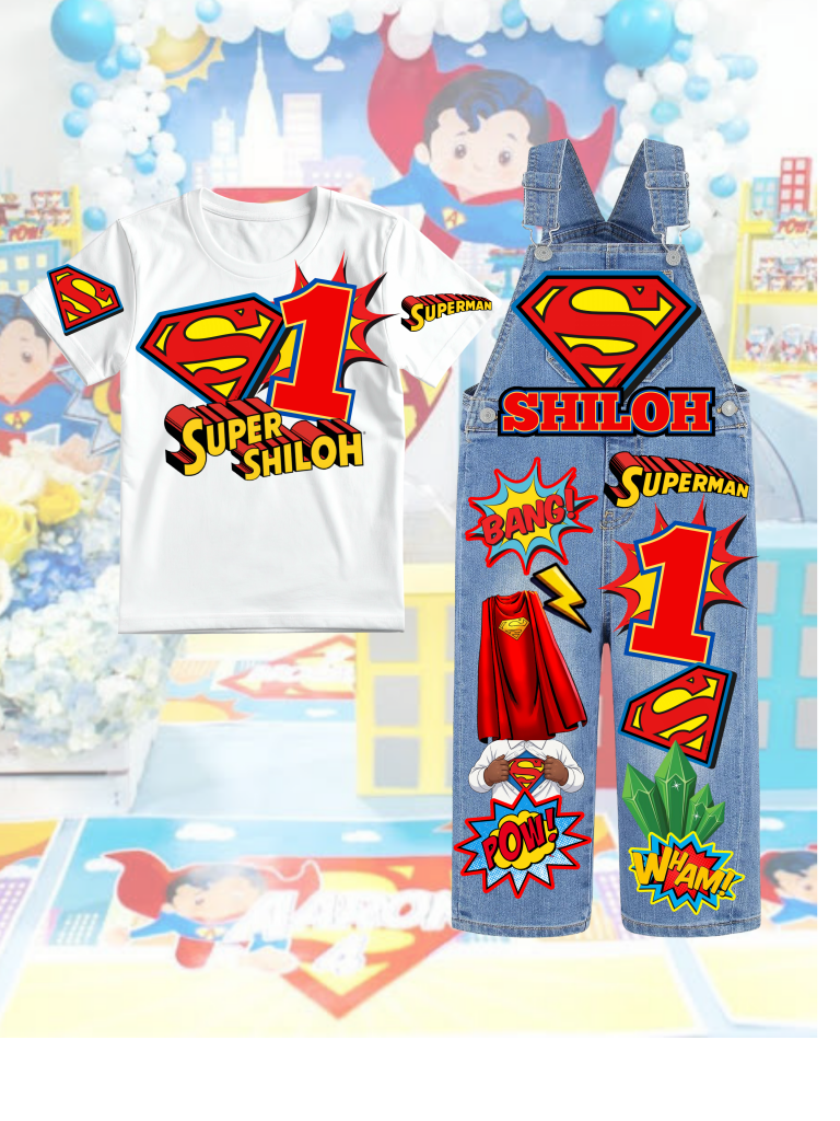 Superman Superhero Customized Birthday Overall Outfit