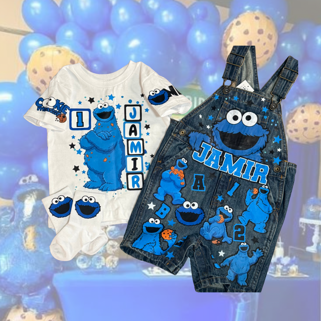 Cookie Monster Customized Birthday Overall Outfit