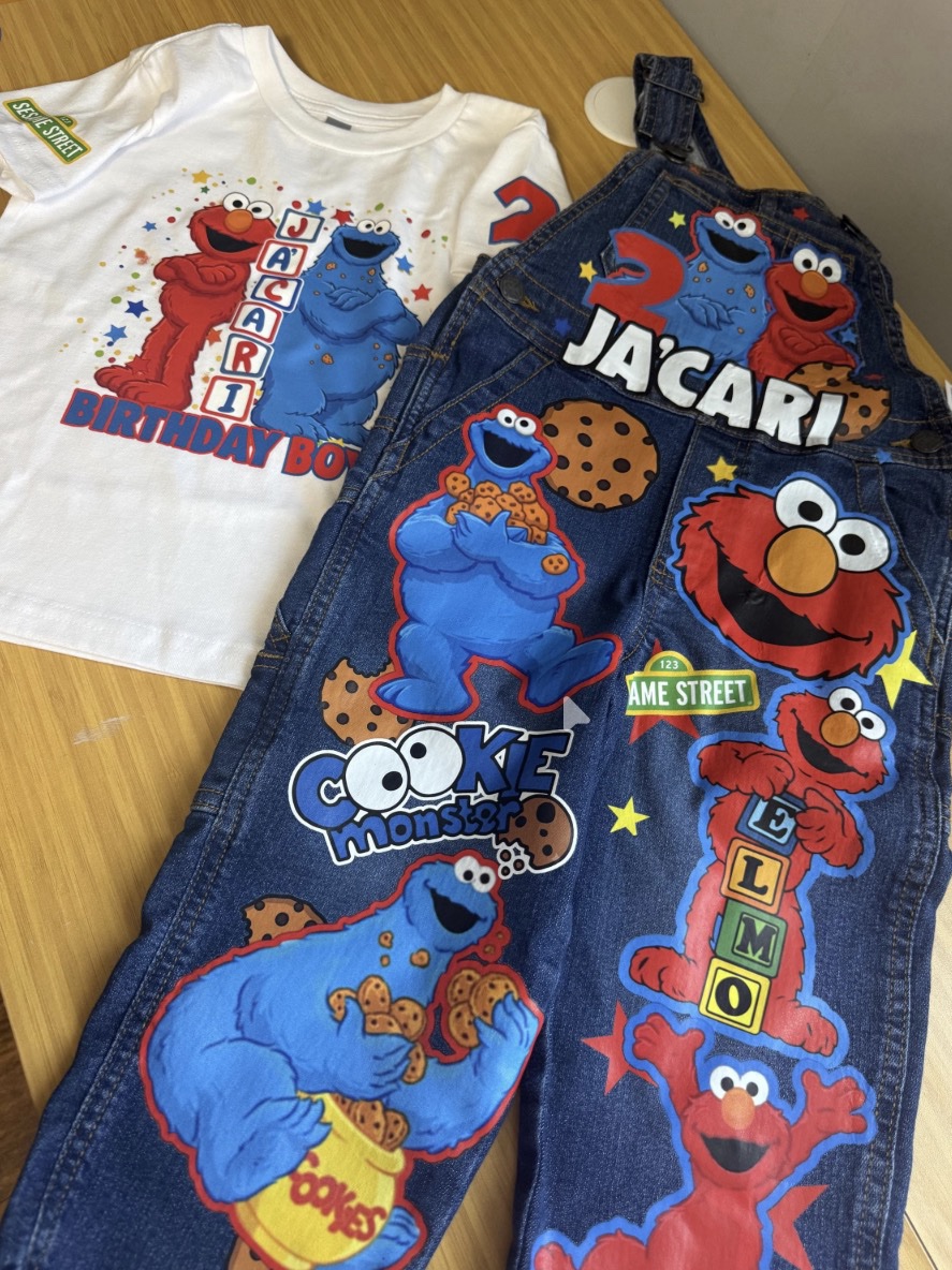 Elmo & Cookie Monster Customized Birthday Overall Outfit