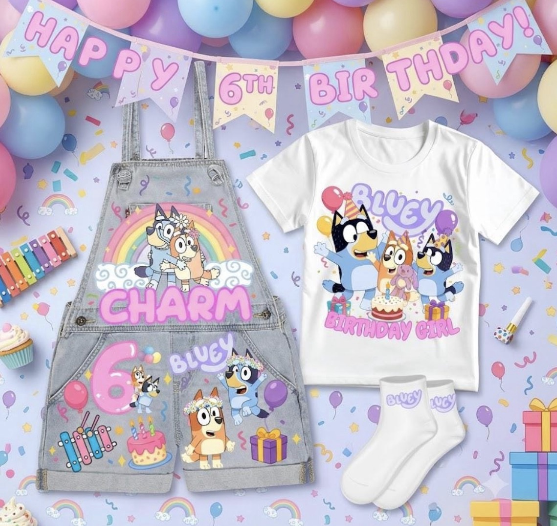Girl Bluey Customized Birthday Overall Outfit